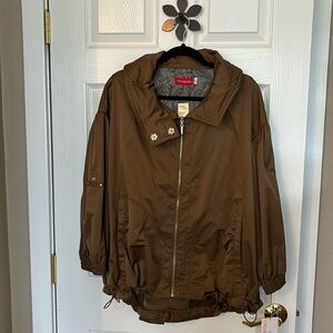 Ciao Milano A-Line Anorak rain Jacket 3/4 sleeves tuck away hood Loden women’s L